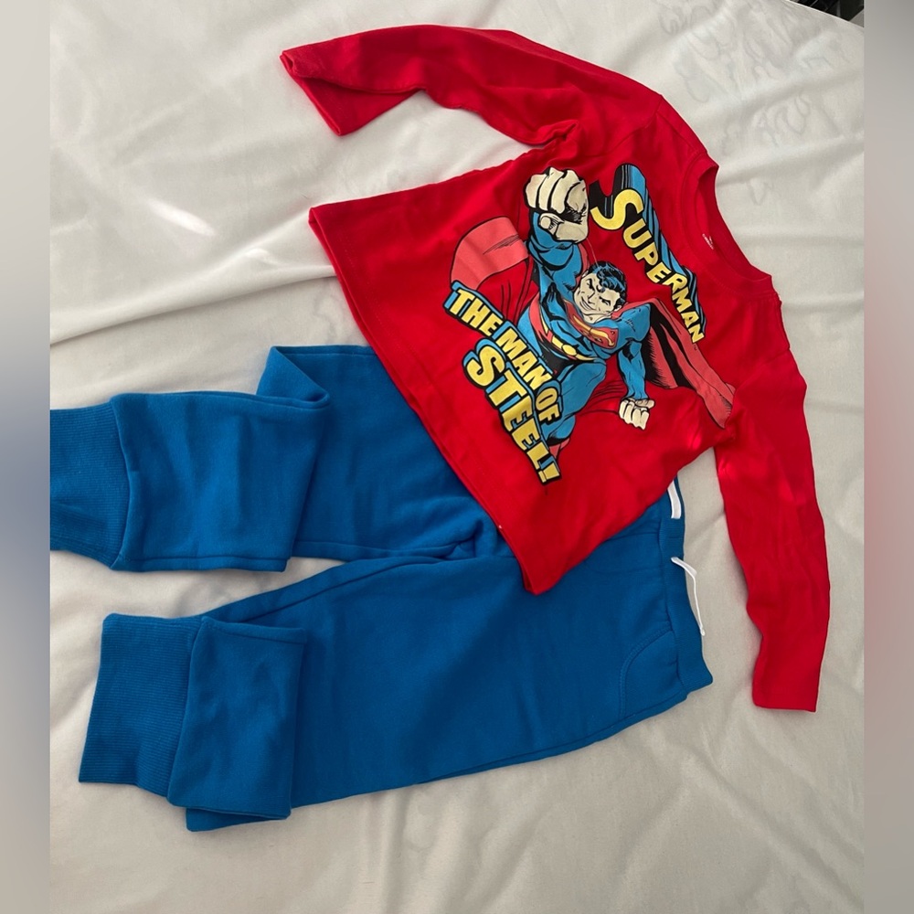 Red and Blue Superman Kids long sleeve shirt and pants set